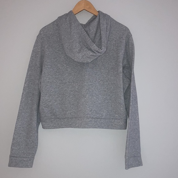 Adidas Gray & Pink Crop Top Hooded Sweatshirt Sz Youth XL - Picture 2 of 8